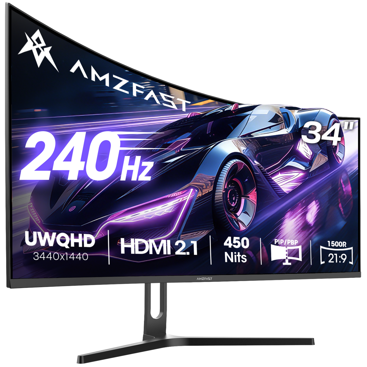 AMZG34C8 Pro, 34" Ultrawide Curved Gaming Monitor QHD 3440x1440p 240Hz