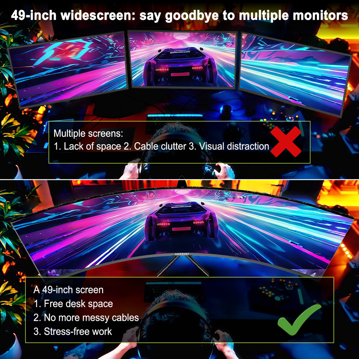 AMZG49C7U, 49" Super Ultrawide Curved Gaming Monitor DQHD 5120x1440 120Hz