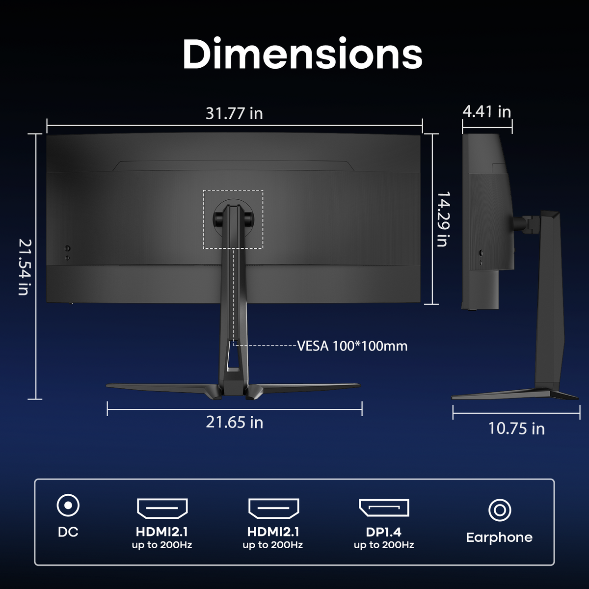 AMZG34C8Q, 34" Ultrawide Curved Gaming Monitor UWQHD 3440x1440p 200Hz