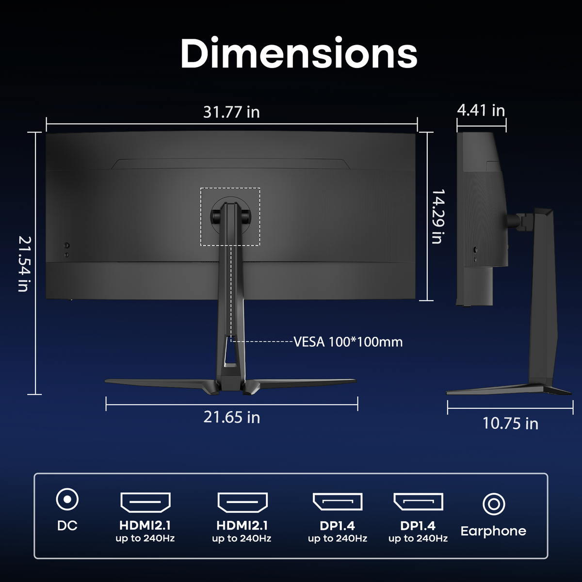 AMZG34C8 Pro, 34" Ultrawide Curved Gaming Monitor QHD 3440x1440p 240Hz