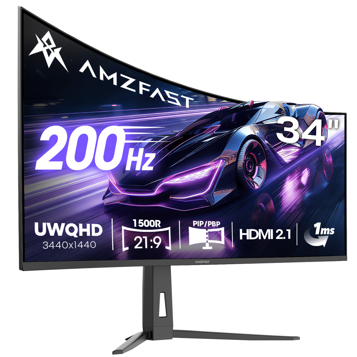AMZG34C8Q, 34" Ultrawide Curved Gaming Monitor UWQHD 3440x1440p 200Hz