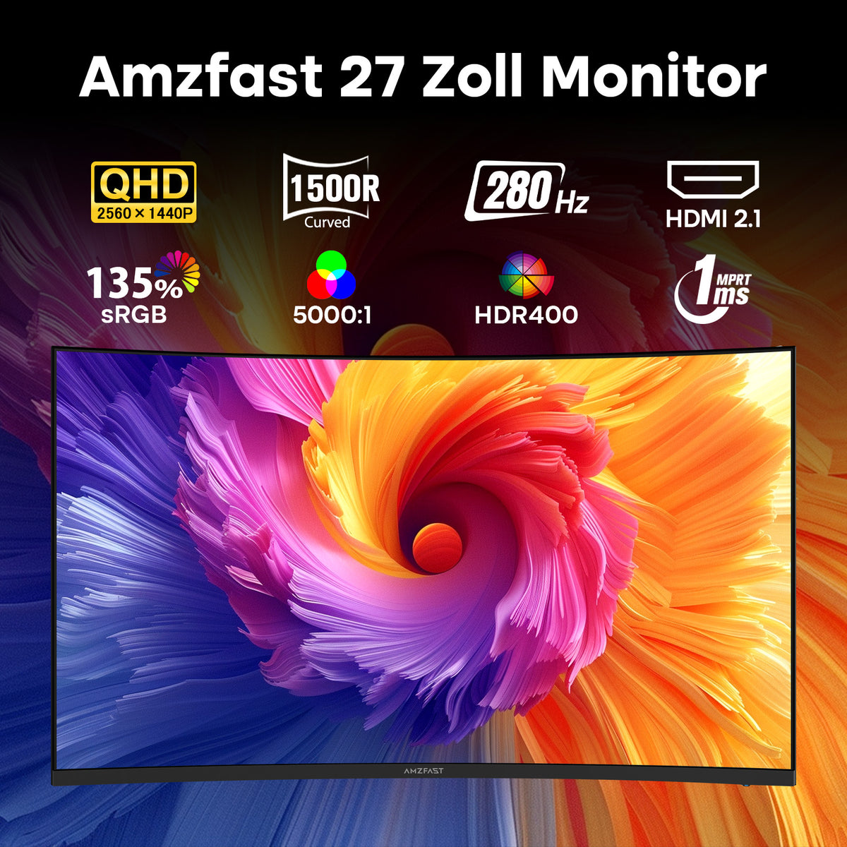 AMZG27C1Q Pro-280, 27" Curved Gaming Monitor QHD 2560x1440 280Hz