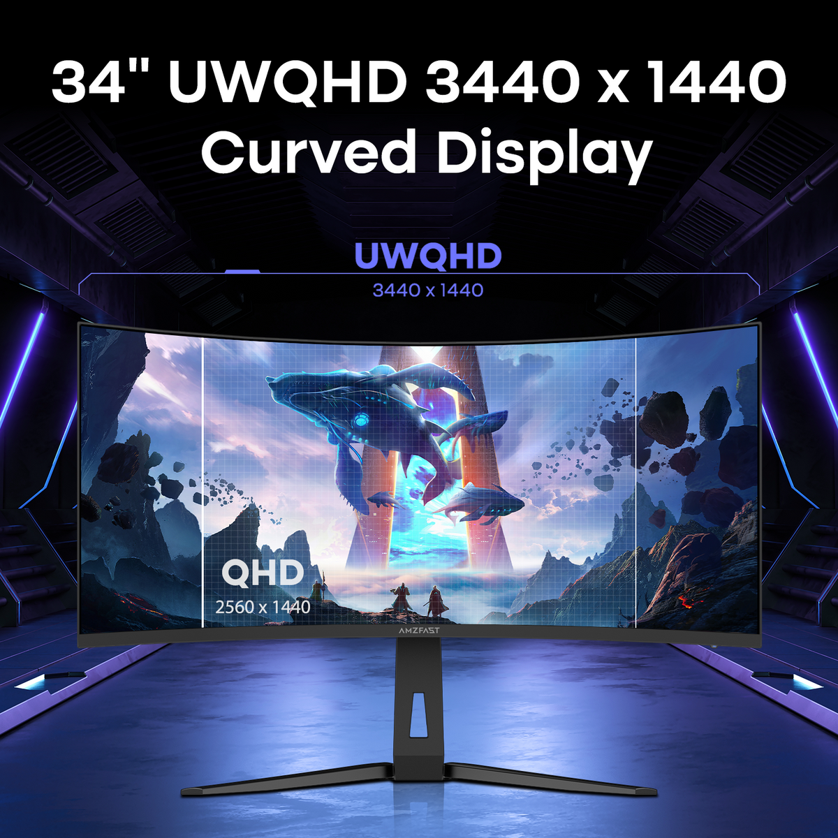 AMZG34C8 Pro, 34" Ultrawide Curved Gaming Monitor QHD 3440x1440p 240Hz