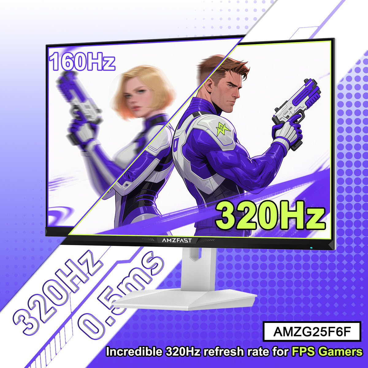 AMZG25F6F, 25 Zoll Weißer Gaming Monitor 320Hz FHD Fast IPS