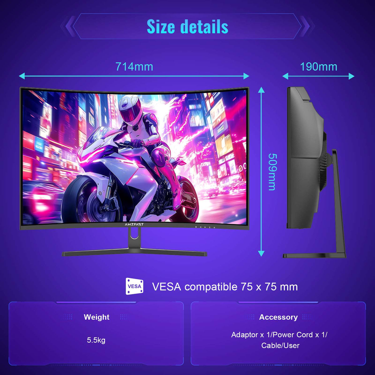 AMZG32C3Q, 32 Zoll Curved Gaming Monitor 180Hz QHD