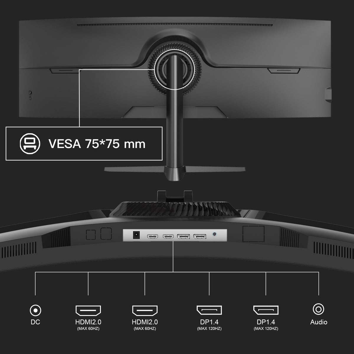 AMZG49C7U, 49" Super Ultrawide Curved Gaming Monitor DQHD 5120x1440 120Hz