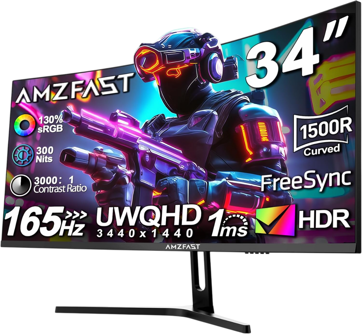AMZG34C5Q, 34" Ultrawide Curved Gaming Monitor 165Hz UWQHD