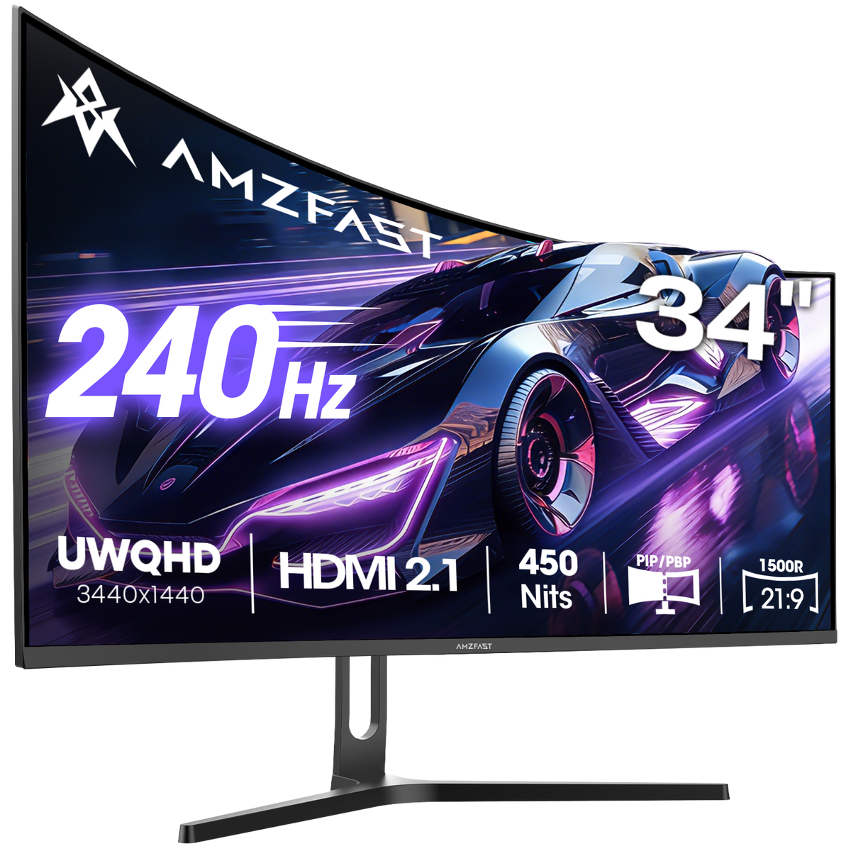 AMZG34C8 Pro, 34" Ultrawide Curved Gaming Monitor QHD 3440x1440p 240Hz