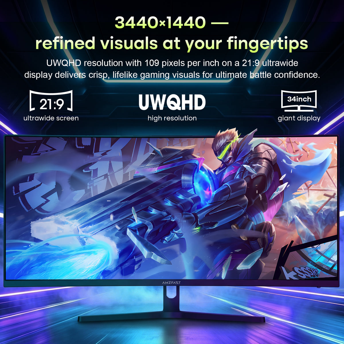 AMZG34C8 Pro, 34" Ultrawide Curved Gaming Monitor QHD 3440x1440p 240Hz