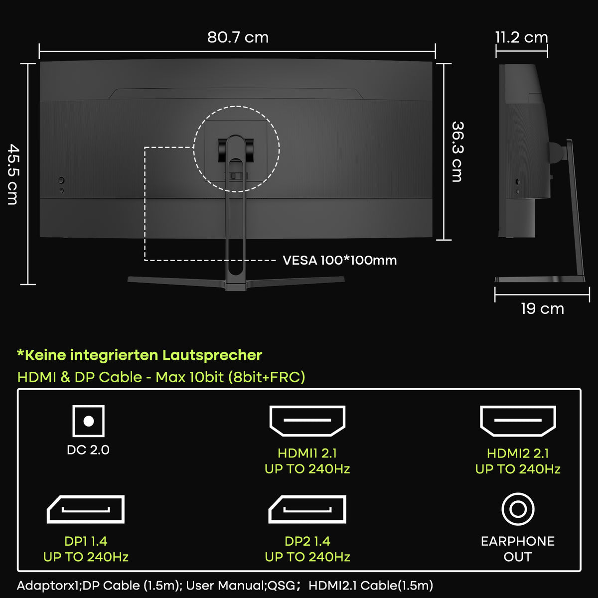 AMZG34C8 Pro, 34" Ultrawide Curved Gaming Monitor QHD 3440x1440p 240Hz
