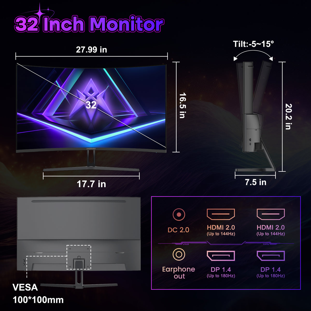 AMZG32C1Q, 32 Zoll Curved Gaming Monitor 180Hz QHD