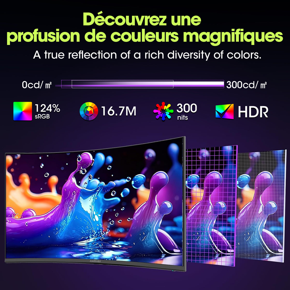 Amzfast AMZG24C1 Pro, 24" Écran PC Gamer Incurvé 240Hz FHD