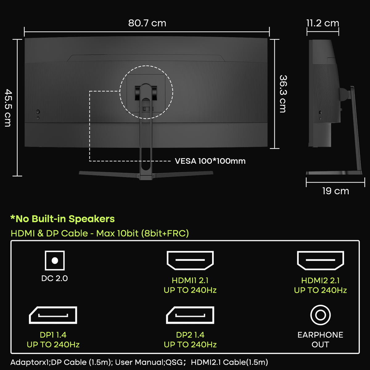 AMZG34C8 Pro, 34" Ultrawide Curved Gaming Monitor QHD 3440x1440p 240Hz