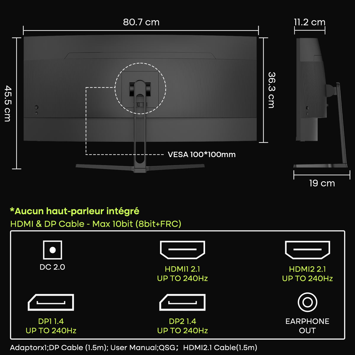 AMZG34C8 Pro, 34" Ultrawide Curved Gaming Monitor QHD 3440x1440p 240Hz