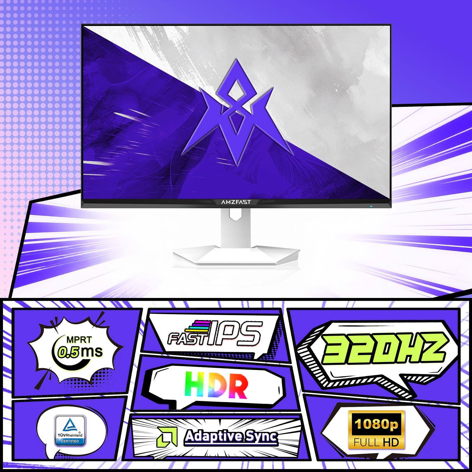 AMZFAST 25 Inch White Gaming Monitor 320Hz FHD Fast IPS 0.5ms MPRT