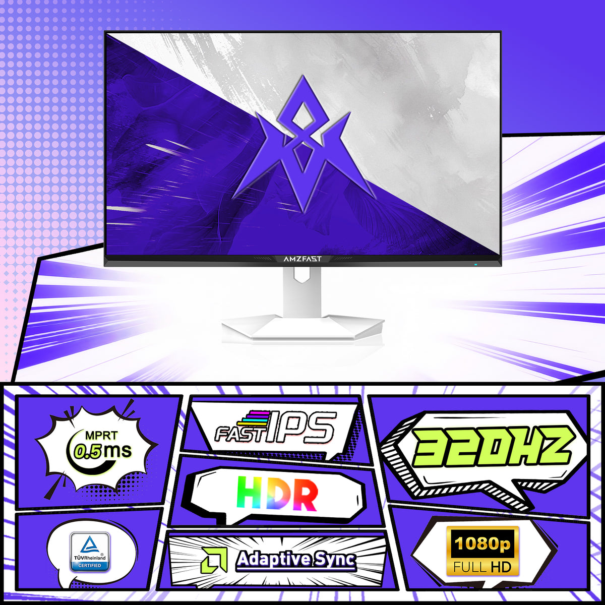 AMZG25F6F, 25" White Gaming Monitor 320Hz FHD Fast IPS