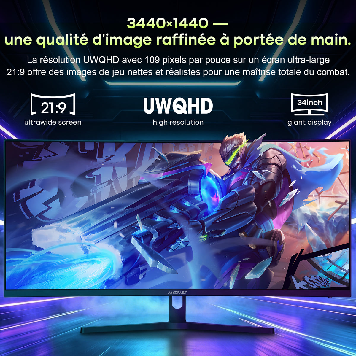 AMZG34C8 Pro, 34" Ultrawide Curved Gaming Monitor QHD 3440x1440p 240Hz