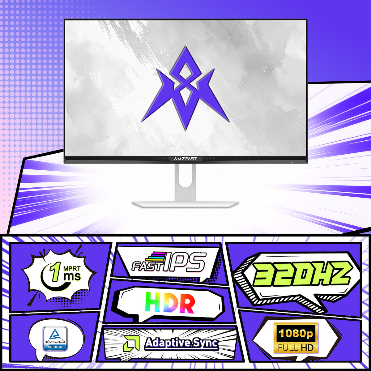 AMZG25F6F, 25" White Gaming Monitor FHD Fast IPS 320Hz