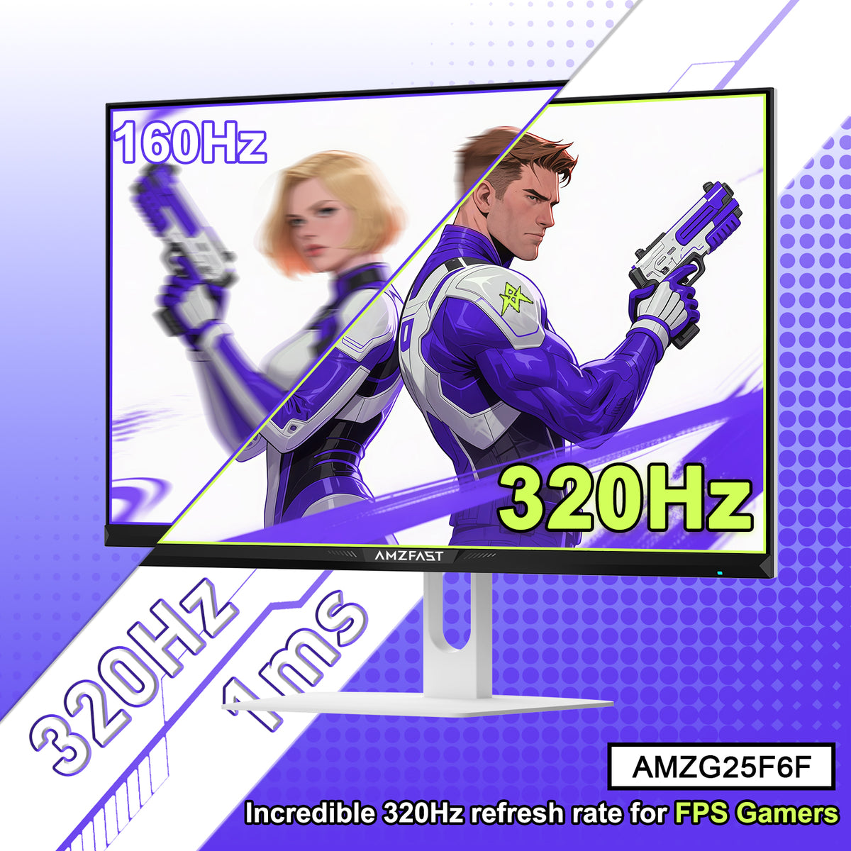AMZG25F6F, 25" White Gaming Monitor FHD Fast IPS 320Hz