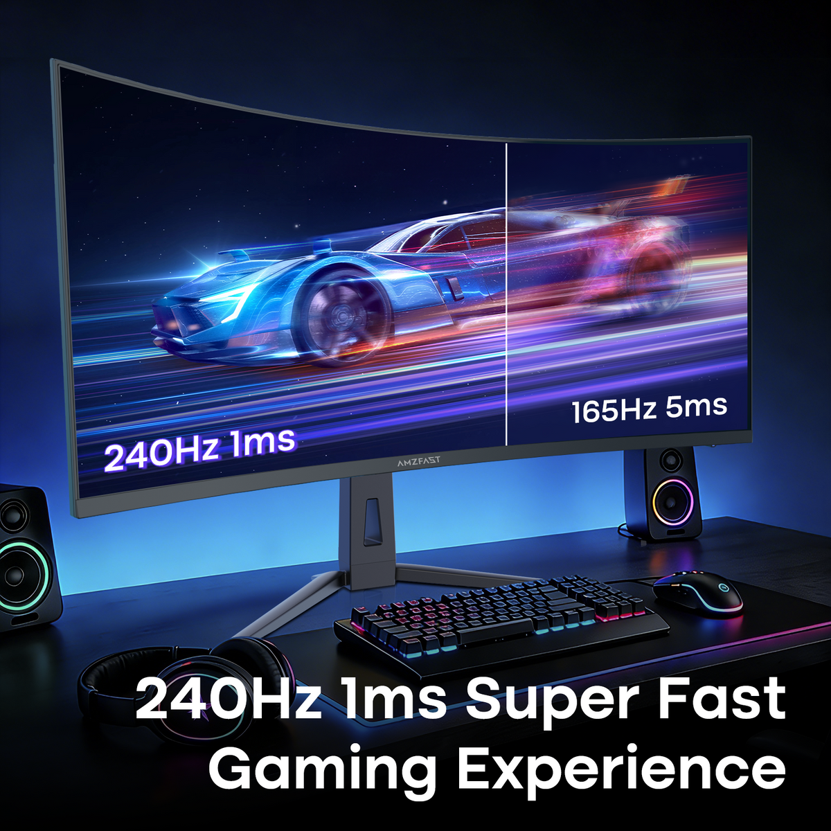 AMZG34C8 Pro, 34" Ultrawide Curved Gaming Monitor QHD 3440x1440p 240Hz