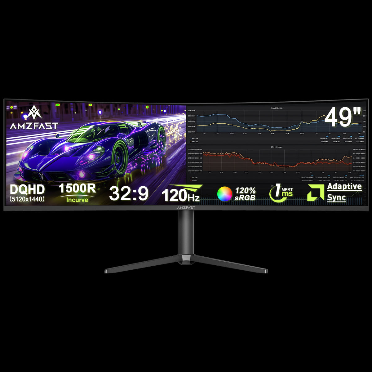 AMZG49C7U, 49" Super Ultrawide Curved Gaming Monitor 120Hz DQHD