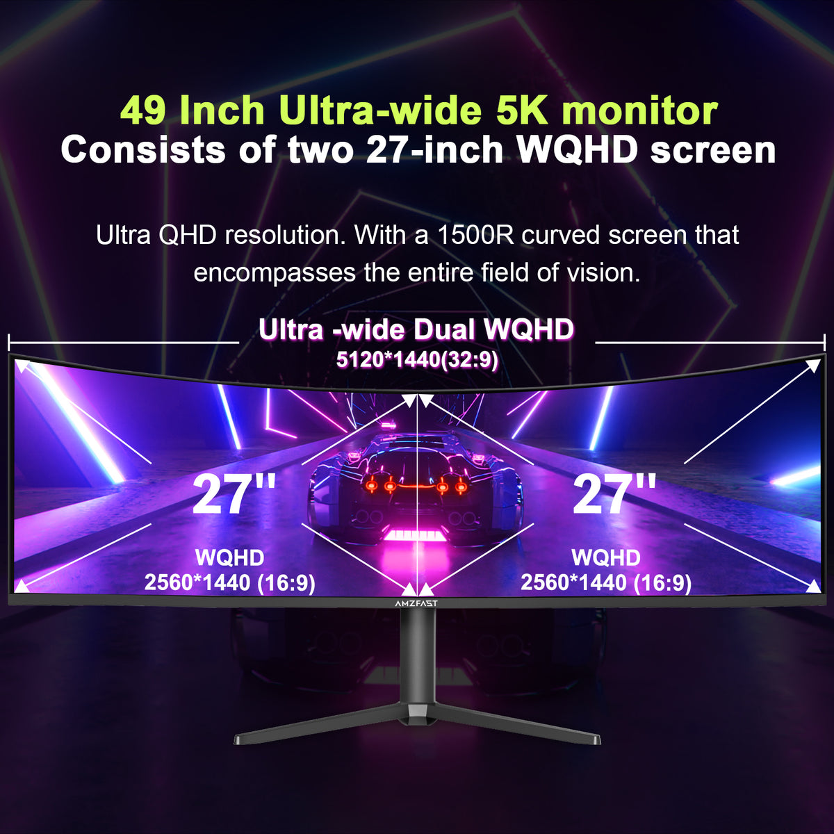 AMZG49C7U, 49 Zoll Super Ultrawide Curved Gaming Monitor 120Hz DQHD