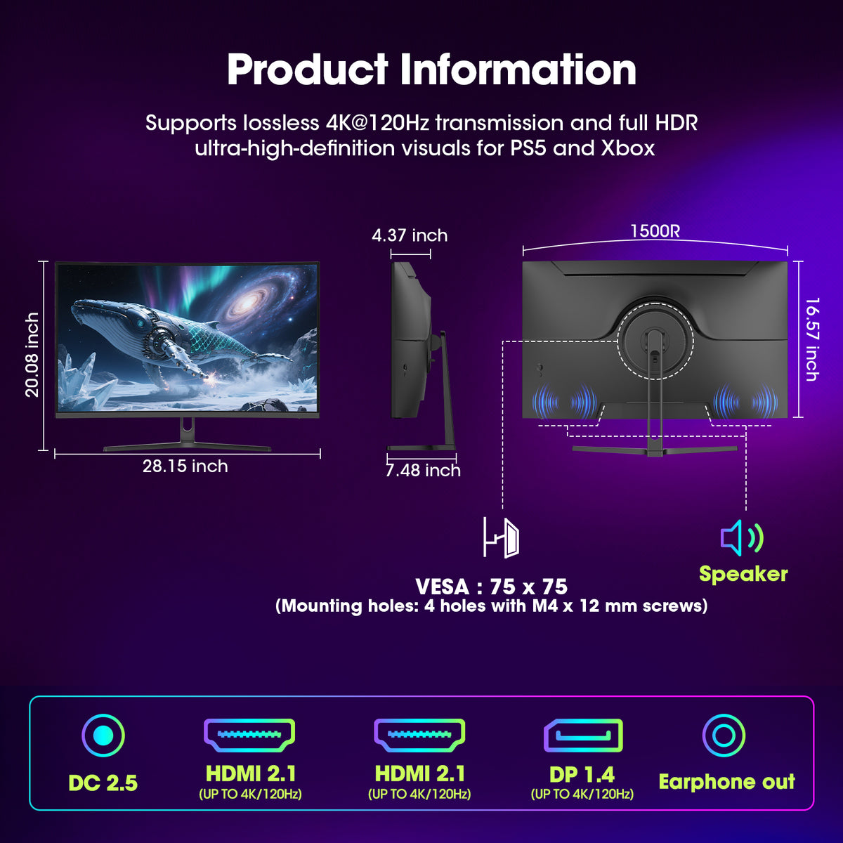 AMZG32C3U, 32" Curved Gaming Monitor 4K 3840x2160p 120Hz