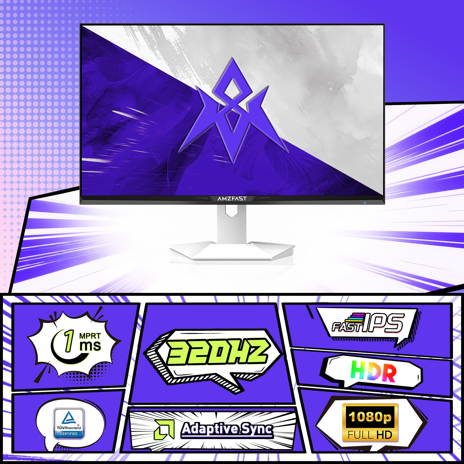 AMZFast 白 ゲーミングモニター 24.5インチ 320Hz Fast IPS 1ms(MPRT