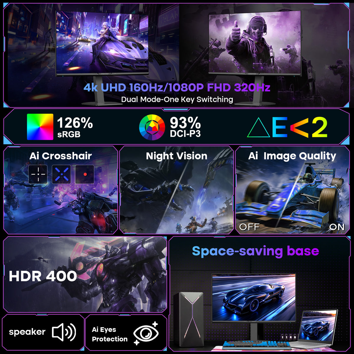 AMZG27F6U, 27" 4K Dual Mode Gaming Monitor - 160Hz UHD or 320Hz FHD