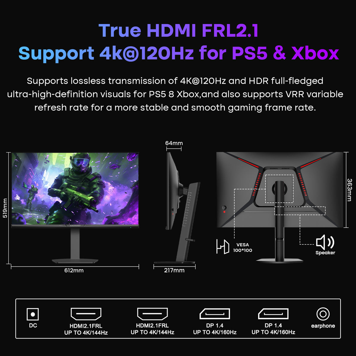 AMZG27F6U, 27 Zoll 4K Dual-Modus Gaming Monitor 160Hz UHD / 320Hz FHD