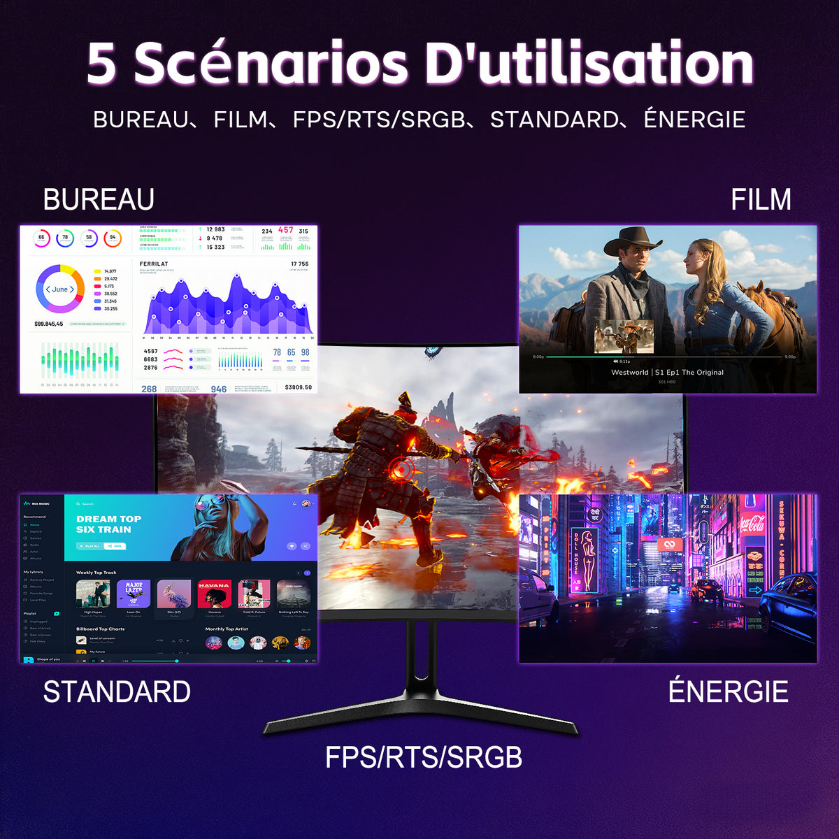 Amzfast AMZG24C1 Pro, 24" Écran PC Gamer Incurvé 240Hz FHD