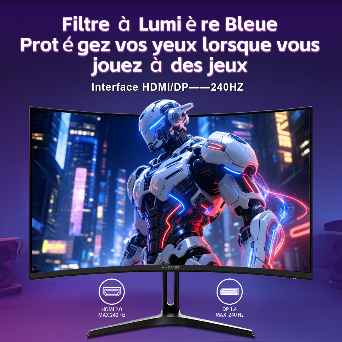 Amzfast AMZG24C1 Pro, 24" Écran PC Gamer Incurvé 240Hz FHD